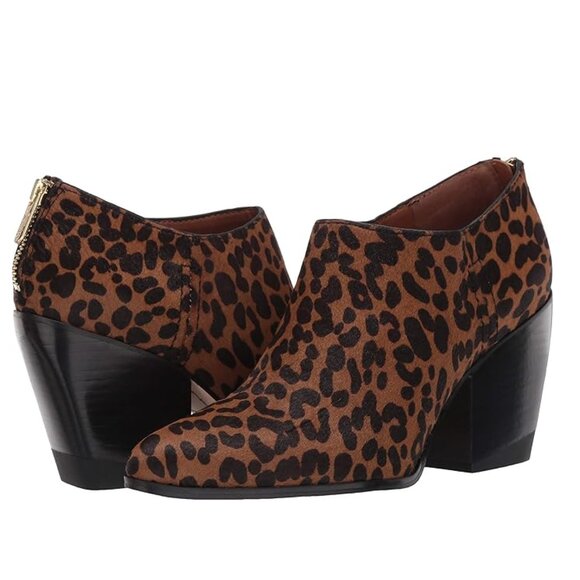 Franco Sarto Womens 6M Kieran Black Brown Leopard Ankle Boots Booties Shooties - Picture 1 of 1